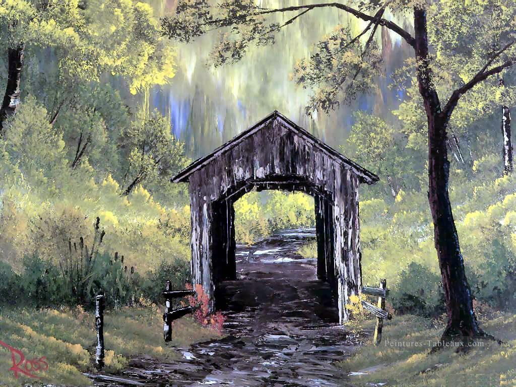 pont couvert Bob Ross freehand paysages Peintures à l'huile